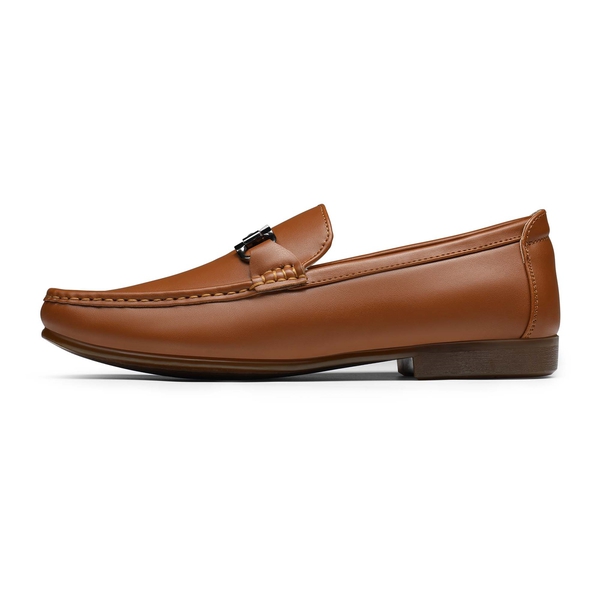Men's PU Leather Metallic Horsebit Loafers - TAN - 2